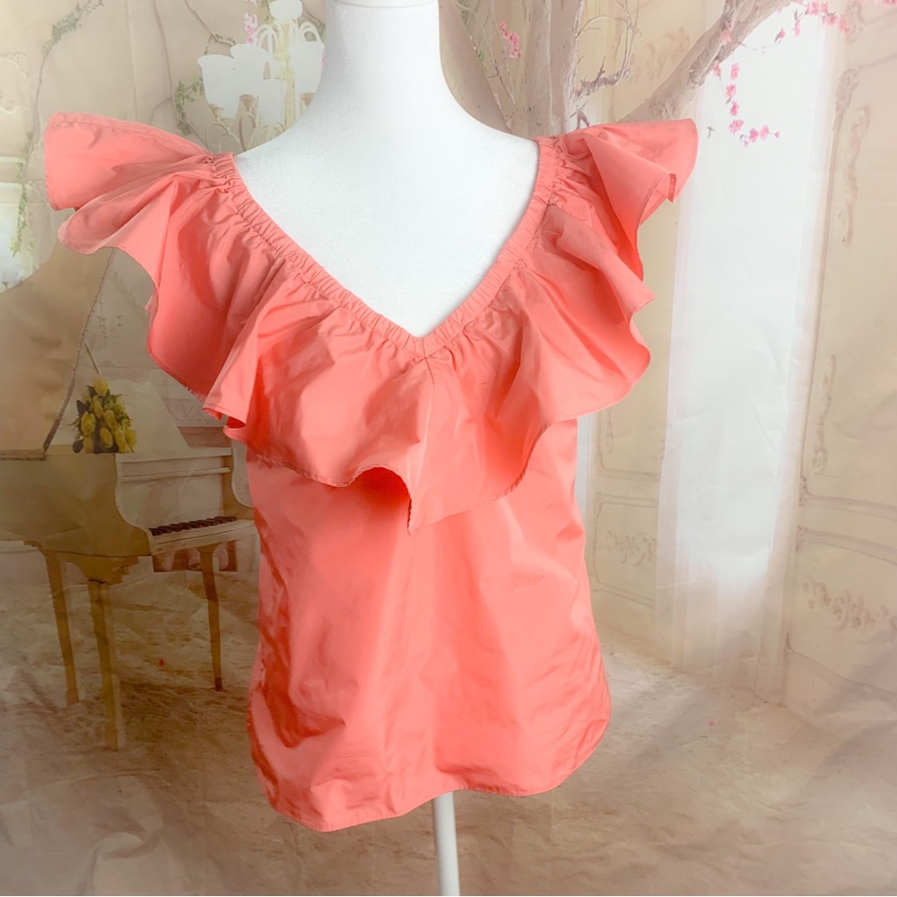 Rebecca Taylor Off Shoulder Ruffle Blouse in Peach - Picture 2 of 12